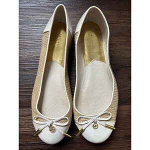 Michael Kors Nori Leather Raffia Designer Ballet Flat SoHo Classic Hipster 6.5